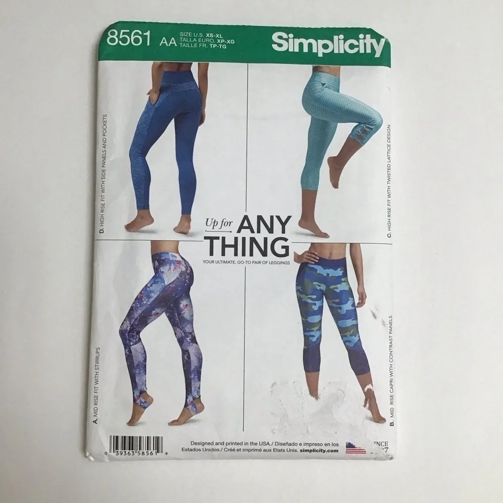 Simplicity Sewing Pattern 8561 Leggings Dance Yoga Seam Variations XS-XL NEW FF